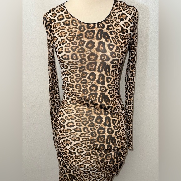 Tiger Mist Aarya Sheer Leopard Print Long Sleeve Body-Con Dress Size small - Picture 10 of 11